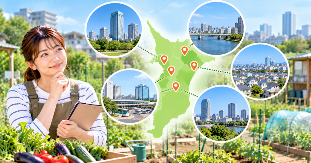 千葉市・市川・船橋・流山・柏のエリアを比較してシェア畑を検討する女性