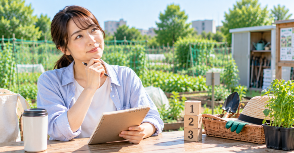 シェア畑の料金について契約前に確認したい3つのポイントを検討する女性