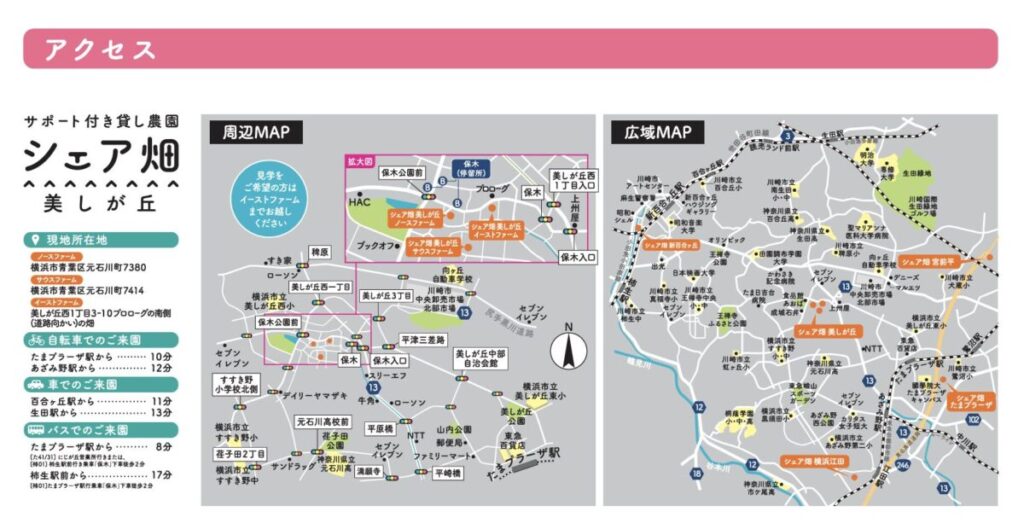 神奈川県横浜市青葉区美しが丘西1丁目3−10プロローグの南側(道路向かい)の畑(イースト)、元石川町7414(ノース)、横浜市青葉区元石川町7380(サウス)