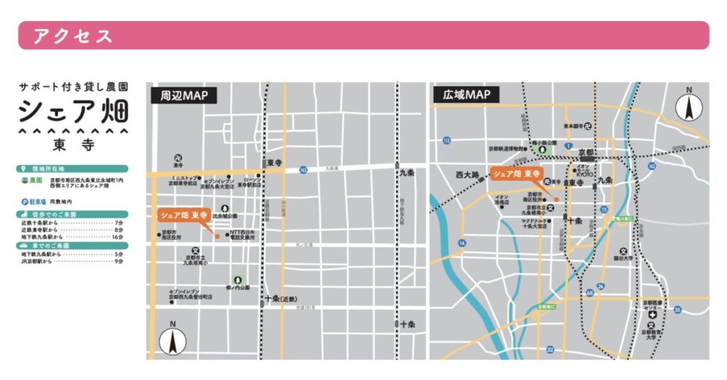 京都市南区西九条東比永城町1内西側エリアにあるシェア畑