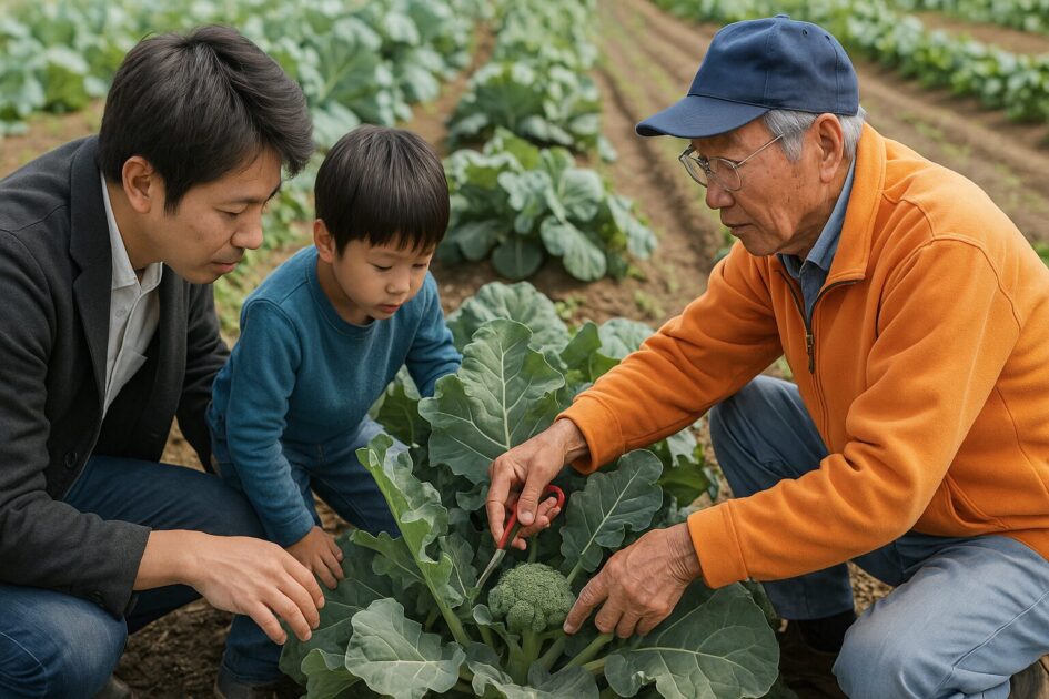 アドバイザーが畑でレクチャーしている様子