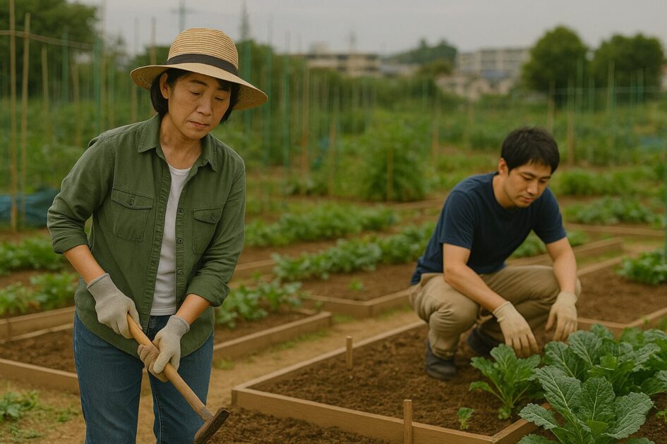 シェア畑の地域差と区画サイズの影響（実例とレンジ）