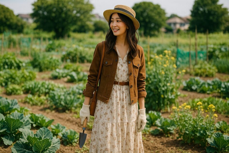 貸し農園おしゃれに映える服装コーデ例（春夏／秋冬／雨の日）と買い物リスト