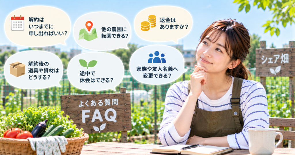 シェア畑の退会や転園に関する疑問と判断ポイントを確認する女性