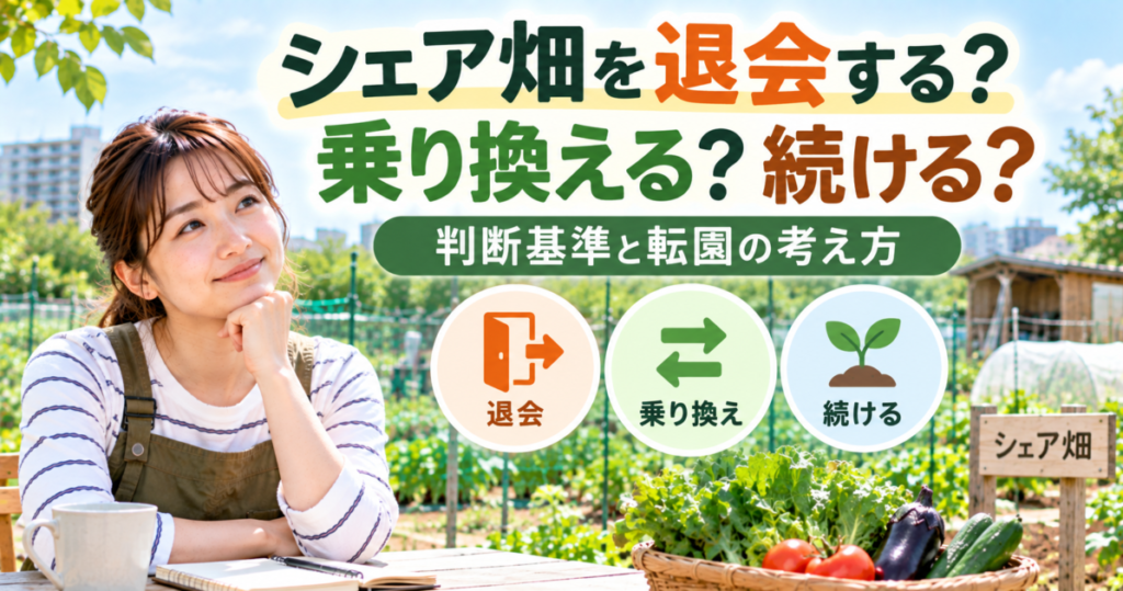 シェア畑を退会・乗り換え・継続する判断基準と転園の考え方を比較する女性