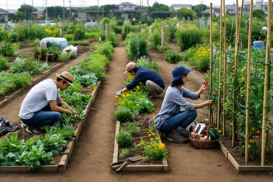 貸し農園共同利用区画シェアのレイアウト例｜2人／3人で分ける配置テンプレ
