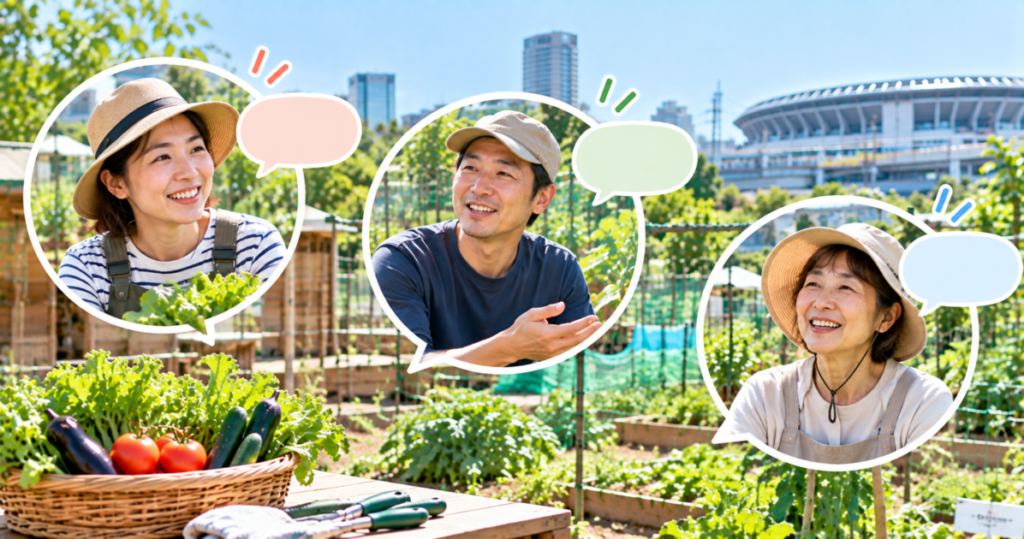シェア畑新横浜を利用する3人の口コミや評判をイメージした農園風景