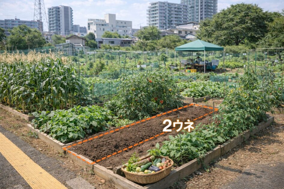 シェア畑目黒柿の木坂の料金と区画サイズ|「2ウネ」でどれくらい育つ?