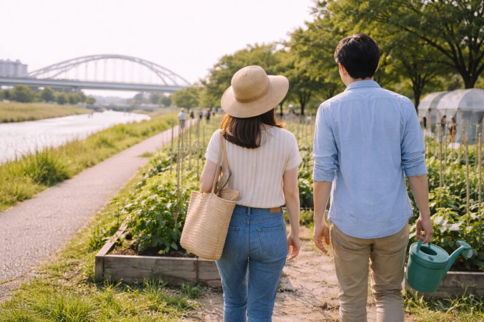 シェア畑武庫大橋ってどんな農園？｜武庫川沿いの通い方イメージ