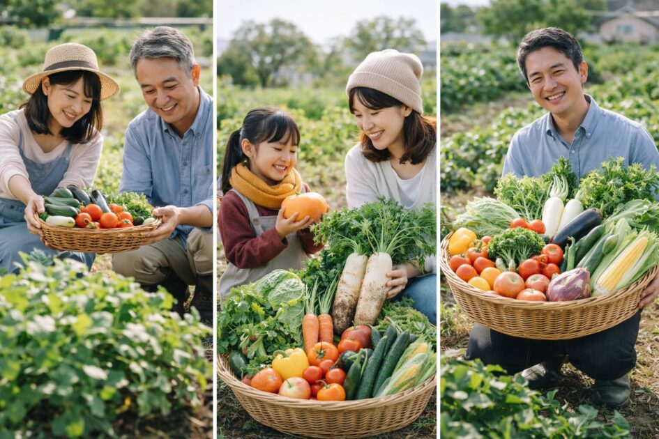 シェア畑の区画サイズ別の収穫イメージ